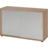 bümö Schiebetürenschrank "2OH" - Aktenschrank abschließbar, Sideboard Schrank mit Schiebetüren in Nussbaum/Silber - Büroschrank aus Holz mit