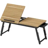 Homcom Betttisch, Eiche, Bambusholz, Echtholz,Bambus, 1 Schubladen, Rechteckig, Schlafzimmer, Betten
