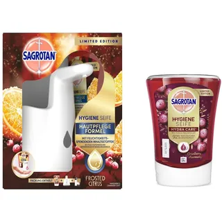 Sagrotan No-Touch Starter Set Frosted Citrus Duft und Nachfüller Cranberry Duft 250ml - Winter Limited Edition