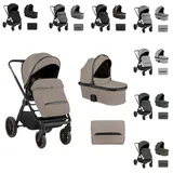 KIKKABOO Kinderwagen Tiffany 2 in 1 Babywanne, Sportsitz, Wickeltasche, PU-Räder hellbraun