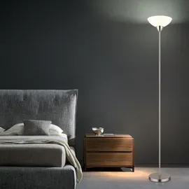 GLOBO Stehleuchte nickel matt, Deckenfluter Glasschirm opal, Stehlampe Wohnzimmerleuchte, Metall, Fernbedienung dimmbar, RGB LED 8,5w 806lm wamrweiß, Dxh 28x180 cm