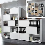 Akten-Bücher-Regal Schieberegal 240cm weiß Sonoma Eiche Akten-Schrank Büromöbel