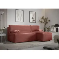 Ecksofa Alvito, Farbe: Rosa. Material: Kord. A: B: 212 cm,H: 85 cm, T: 105 cm, Eckcouch, Schlafcouch, Sofa bed, Schlafsofa - Rosa