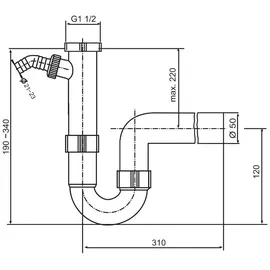 Sanit Rohrgeruchverschluss G1 1/2x50 mit Geräteanschluss