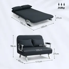 Homcom Schlafsofa Schlafcouch mit Verstellbarer Rückenlehne, Wurfkissen, 2er-Sofa mit Schlaffunktion, Samtoptik, Armlehne, Couch für Wohnzimmer, Sofas & Couches, Schlafsofas
