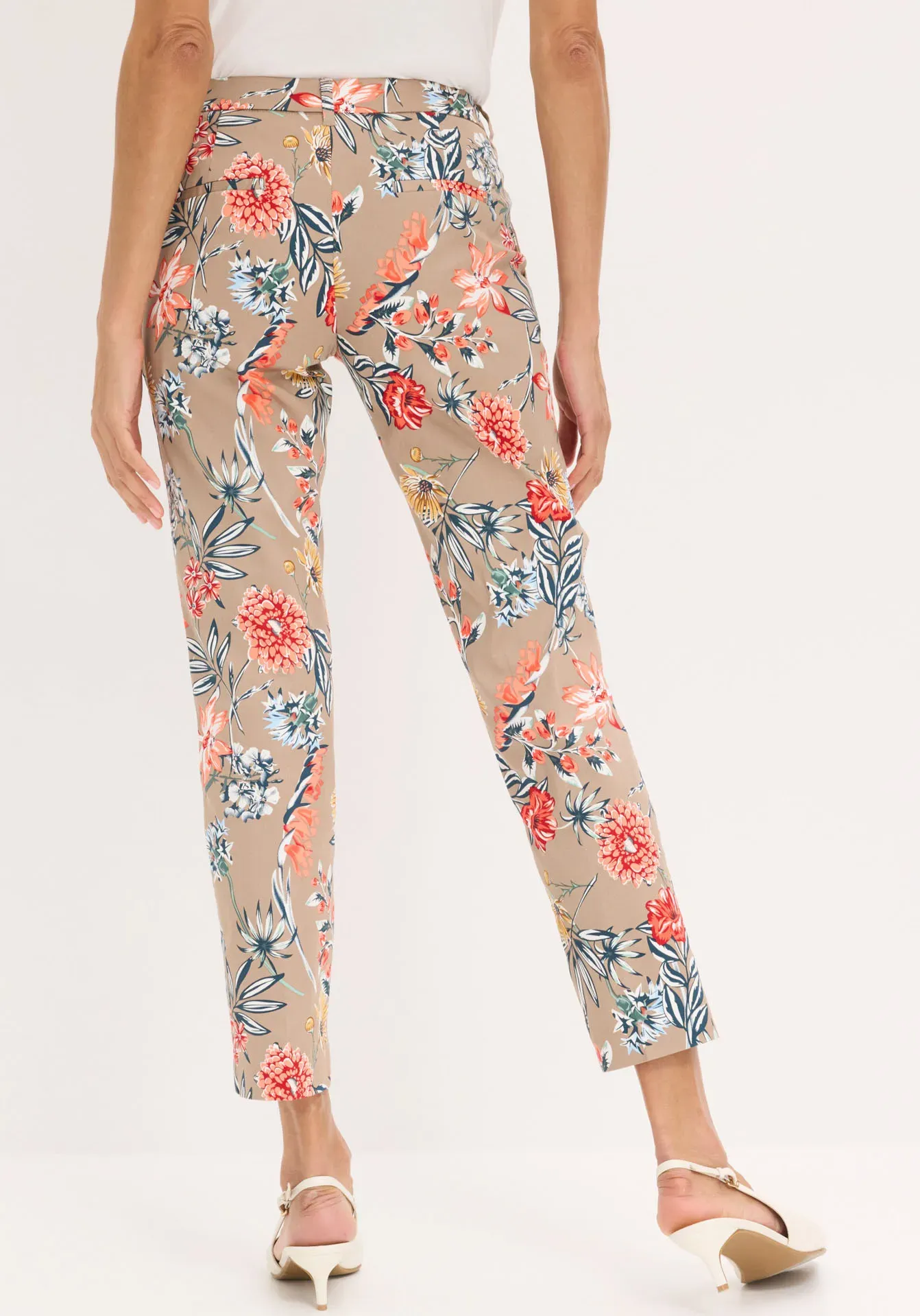 7/8-Hose BONPRIX, Damen, Gr. 36, N-Gr, braun (taupe geblümt), Obermaterial: 97% Baumwolle, 3% Elasthan, regular fit, Hosen 7/8-Hose, aus Baumwolle mit Elasthan, Regular Fit, femininer Stil