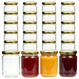 gouveo 24er Set Einmachgläser 580 ml (0,58 l) Einmachglas 580 ml Klassik Twist-Off Schraubdeckel goldfarben TO 82 rundes Sturzglas Vorratsgläser zum Konservieren & Abfüllen (EGKB580G)