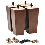 La Vane 4 Stück Möbelfüße aus Massivholz - 20cm Höhe, Walnuss, Pyramidenform mit M8 Gewindebolzen & Montageplatten - Ersatzbeine für Sofa, Bett, Schrank, Couch (Holzfüße, einfach montierbar)