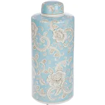 Gilde Deckelvase Fayencen - Keramik - glasiert - Blumenmuster - zylindrisch - Höhe 44 cm x Ø 18 cm - blau
