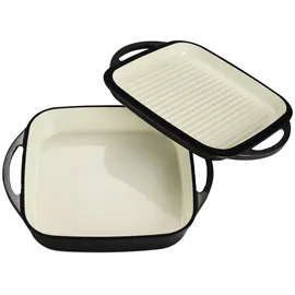 Echtwerk Universalbräter und Pfanne 2-in-1 Set, Gusseisen Auflaufform mit Deckel, Gusseisentopf mit Emaille-Beschichtung, Für Backöfen, Grill, BBQ und Induktion geeignet, Schwarz, 1,5 L, & 24,6 cm