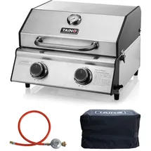 TAINO Platinum Compact Tischgrill Edelstahl + Gasdruckminderer und Abdeckhaube