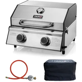 TAINO Platinum Compact Tischgrill Edelstahl + Gasdruckminderer und Abdeckhaube
