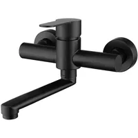 HomeLava 360° Drehbar Wasserhahn Küche Wandmontage Küchenarmatur Mischbatterien Wand Armatur Wandarmatur Einhebelmischer 304 Edelstahl Schwarz Auslauf 180mm
