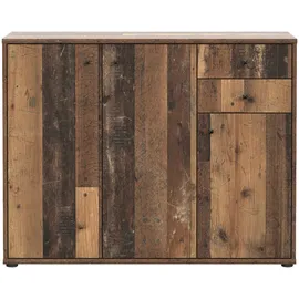Forte TEMPRA 2 Kommode mit 3 Türen und 2 Schubladen, Holzwerkstoff, Old Wood Vintage Dekor, (B x H x T) 108,8 cm