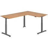 bümö Eckschreibtisch Nussbaum, graphit Holzwerkstoff, Nachbildung,Nussbaum, Rechteckig, 160x74x240 cm FSC Mix, Arbeitszimmer, Schreibtische, Eckschreibtische