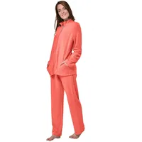 RAIKOU Damen Hausanzug Elegant Volltonfarbe Micro-Fleece Schlafanzug Freizeitanzug Hausanzug mit Reißverschluss (48/50,Koralle) - 48-50