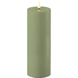 Deluxe Homeart LED Real Flame Outdoor Stumpenkerze staubig grün, Ø7,5 x H20cm, staubig grün