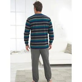 wäschepur Schlafanzug WÄSCHEPUR, Herren, Gr. 60/62, grau (grau, geringelt), 80% Baumwolle, 20% Polyester, Homewear-Sets Schlafanzug, Topseller