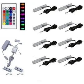 QLS LED RGB 8 Stück Glasbodenbeleuchtung Clip 12V Fernbedienung 16 Farben Dimmbar (Weiß,