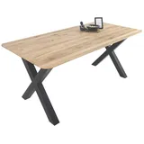 sam möbel gmbh Esszimmertisch Schweizer Kante massiv & geölt Eiche 160x85 schwarz X-Gestell Lotte - Beige