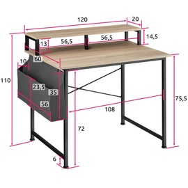 Tectake Schrebitisch Thornton 120 x 60 x 110 cm - Braun