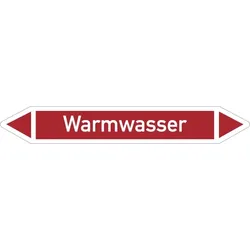 Rohrleitungskennzeichnung, Warmwasser, Einzeletikett, Folie - DIN 2404 - 100x15 mm Folie selbstklebend