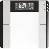 EMOS EV104 Digitale Personenwaage mit BMI und Memory Funktion, Waage / Gewichtswaage / Körperfettwaage, Digitalwaage aus Sicherheitsglas, misst Körperfett, Muskelmasse, Wasser Batterien mitgeliefert