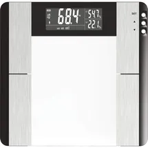 EMOS EV104 Digitale Personenwaage mit BMI und Memory Funktion, Waage / Gewichtswaage / Körperfettwaage, Digitalwaage aus Sicherheitsglas, misst Körperfett, Muskelmasse, Wasser Batterien mitgeliefert