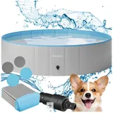 tectake Hundepool Hundebadewanne Nele, faltbar, mit Schlauchanschluss, verschiedene Größen blau|grau Ø 120 cm x 120,00 cm x 120,00 cm x 30,00 cm