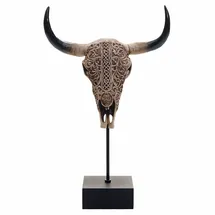 MCW Deko Standfigur Kuhschädel MCW-D30, Stierkopf Bulle Tierkopf Kuhkopf Trophäe mit Trival, Polyresin 47x30x12cm