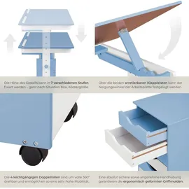 Tectake tectake® Schreibtisch, und Rollcontainer mit 6 Schubladen, Tischplatte neigbar und 7-fach höhenverstellbar, 63 bis 94 cm, pflegeleicht blau | Gr.: onesize