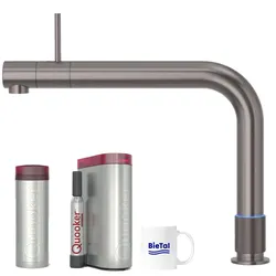 BieTal® Quooker Wasserhahn Front Gunmetal & PRO3 Heißwasser & sprudelndes Wasser CUBE
