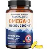 Dreifach konzentriertes Omega-3-Fischöl 3600 mg | EPA & DHA | Über 2100 mg Omega-3-Fettsäuren | 1300 mg EPA + 860 mg DHA | Erstklassige essenzielle Fettsäuren | Wild gefangene Omega 3 | 120 Stück