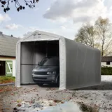TOOLPORT 4x8m Zeltgarage 4x8 m Lagerzelt Carport Torgröße 3,5x3,5 m für Boote, Wohnmobile, Traktoren - grau