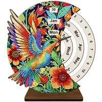 Diamond Painting Ewiger Kalender,Rotierender Dauerkalender aus Holz,Mondform Schreibtischkalender,Vertikaler Dekorativer Diamant Painting Tischkalender für Schlafzimmer,Büro,Wohnzimmer-Kolibri