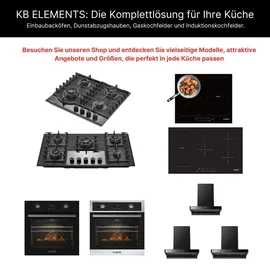 KB Elements Gaskochfeld 4-flammig und 1 Glaskeramik Kochfeld, Gaskochfeld 90cm, LPG/NG, Kupfer- und Aluminium-Brennern, hitzebeständigem Glas, Autark - Schwarz