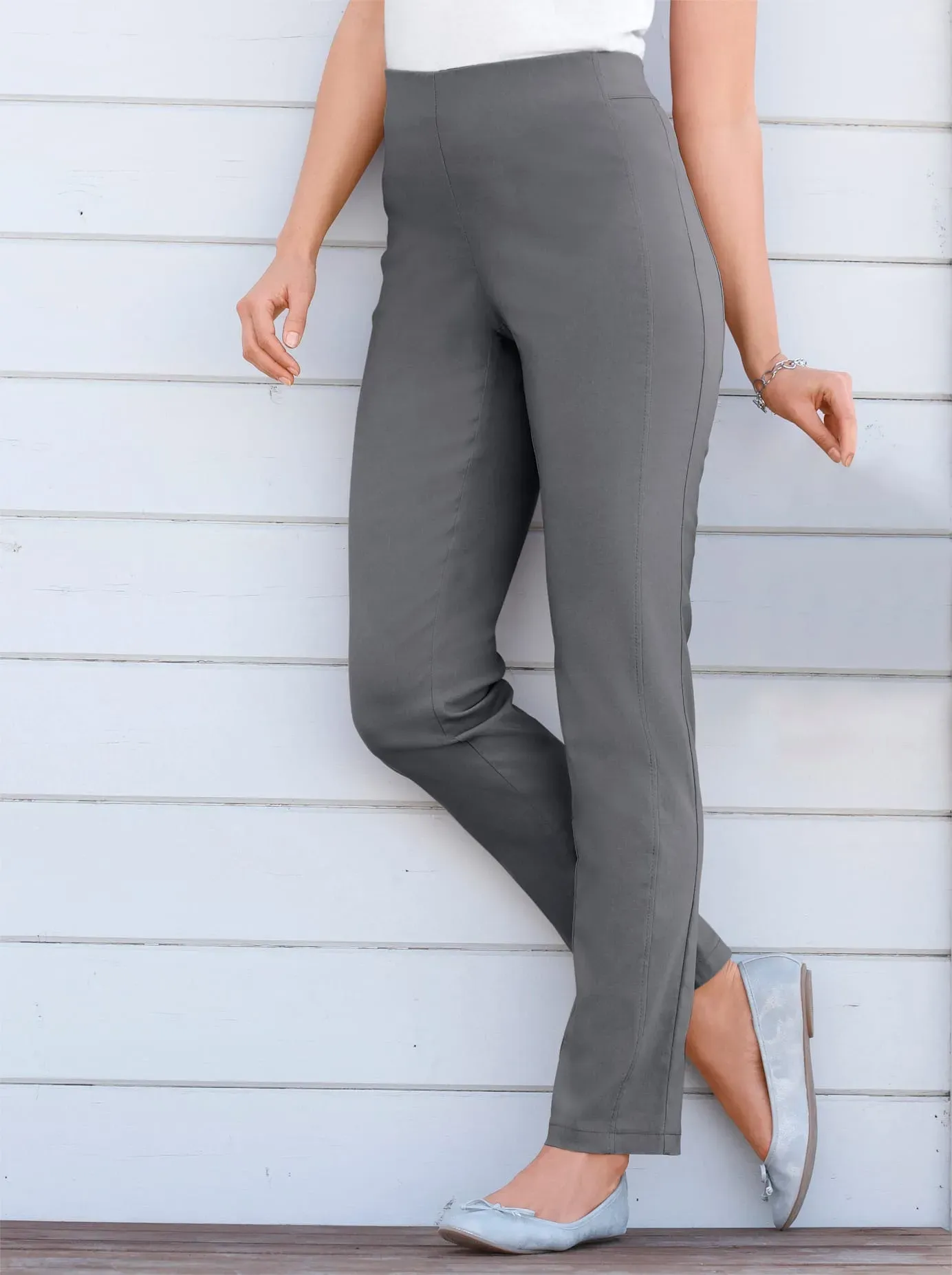 Dehnbund-Hose STEHMANN, Damen, Gr. 215, Extrakurzgrößen, grau (grafit), 72% Viskose, 25% Polyamid, 3% Elasthan, unifarben, lang, Hosen, Topseller