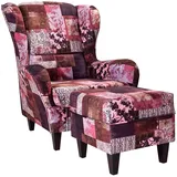 Supellex Ohrensessel »Sofia«, Design Patchwork, floral, rot (Design-Nr.: 5031), wahlweise mit Hocker