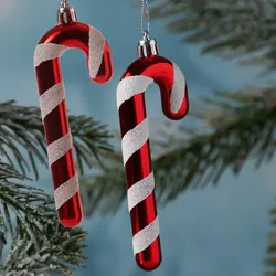 Weihnachtsbaumschmuck ZUCKERSTANGE - bruchfest - inkl. Aufhänger - H: 12cm - rot...