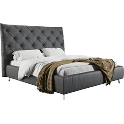 Polsterbett PLACES OF STYLE "Elloree, in 4 Breiten, hinten mit Originalstoff bezogen, auch in Leder", schwarz, B:216cm H:143cm L:234cm, Rinds-Oberleder, Betten, Polsterbett Polsterbett ohne Bettkasten, Kopfteilhöhe 143cm, belastbar bis 280 kg, auch in Überlänge 220cm