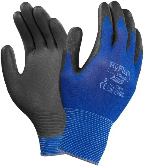 Arbeitshandschuhe Ansell HyFlex® Nylon schwarz-blau in S Gr. 7, schwarze Beschichtung auf dunkelblauem Träger