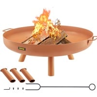 Vevor Feuerschale 77 cm Durchmesser, 15 cm Tiefe Feuerkorb 28 cm Höhe Kohlenstoffstahl Feuerschale, Gartenfeuer Feuerkorb Feuerstelle mit für Stützbeinen BBQ, Heizung, Terrasse, Lagerfeuer