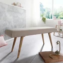 Kadima Design Sitzbank `Sile`: Retro-Stil, Bequeme Polsterung, Strapazierfähiger Stoffbezug, Massivholz. Beige, 117x38x51 cm