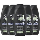 Schauma Schwarzkopf 3in1 Shampoo Intensive Reinigung (5x 400 ml), Haarshampoo für Haare, Körper und Gesicht, 3in1 Shampoo mit Aktivkohle und Tonerde reinigt das Haar gründlich