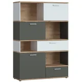 Lomadox Regal TOMAR-129, in Eiche Nb. mit weiß und grau, B/H/T ca. 115/168/40 cm braun|grau|weiß