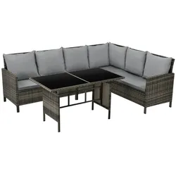 SVITA MADISON Polyrattan Essgruppe Gartenmöbel Set Rattan Lounge Ecksofa Braun