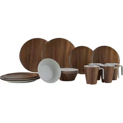 Melamin Geschirr Set Wood Camping Essgeschirr Picknick Teller Holz Optik EINHEITSGRÖSSE