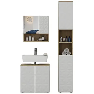 Vicco Badmöbel-Set Edge Eiche Weiß modern Badezimmerschrank Waschbeckenunterschrank Spiegelschrank Hochschrank