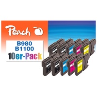Peach 10er-Pack Tintenpatronen, XL-Füllung, kompatibel zu Brother LC-1100VALBP