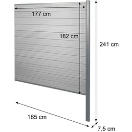 MCW WPC-Sichtschutz Savoie, Windschutz Zaun, Alu-Pfosten zum Einbetonieren ~ Erweiterungselement, 185cm grau